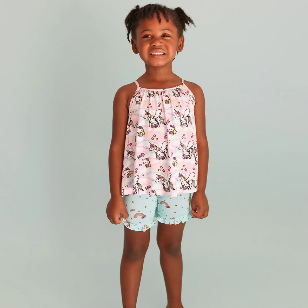 Posh Peanut Hello Kitty Unicorn Ruffled Top and Shorts Set 3T/4T NWT